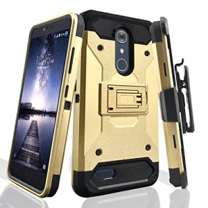 ZTE ZMax Pro Case, Blade X Max, ZTE Grand X Max 2 Case, ZTE Carry, ZTE Imperial Max / ZTE Max Duo LTE Heavy Duty[Built-in Kickstand] Rotating Swivel Clip Holster Case / Rugged Triple Layer Protection - Gold